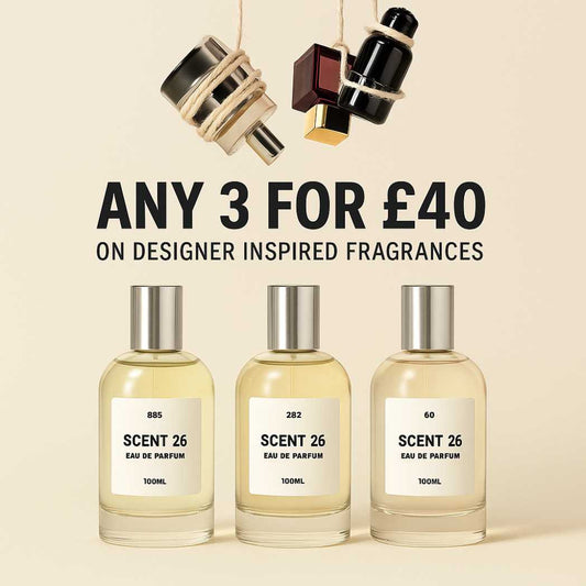 Scent 26 perfume bottle with bundle offer promotion, UK dupe perfume brand comparison