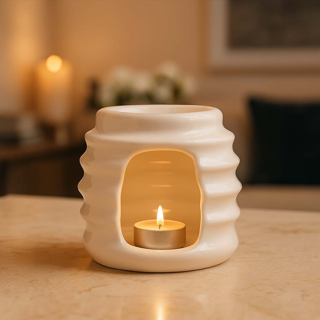 Charming Alfie wax melt burner with a rustic, textured design, perfect for adding a cozs, homey feel to any room. Ideal for melting wax melts and filling your space with delightful fragrances