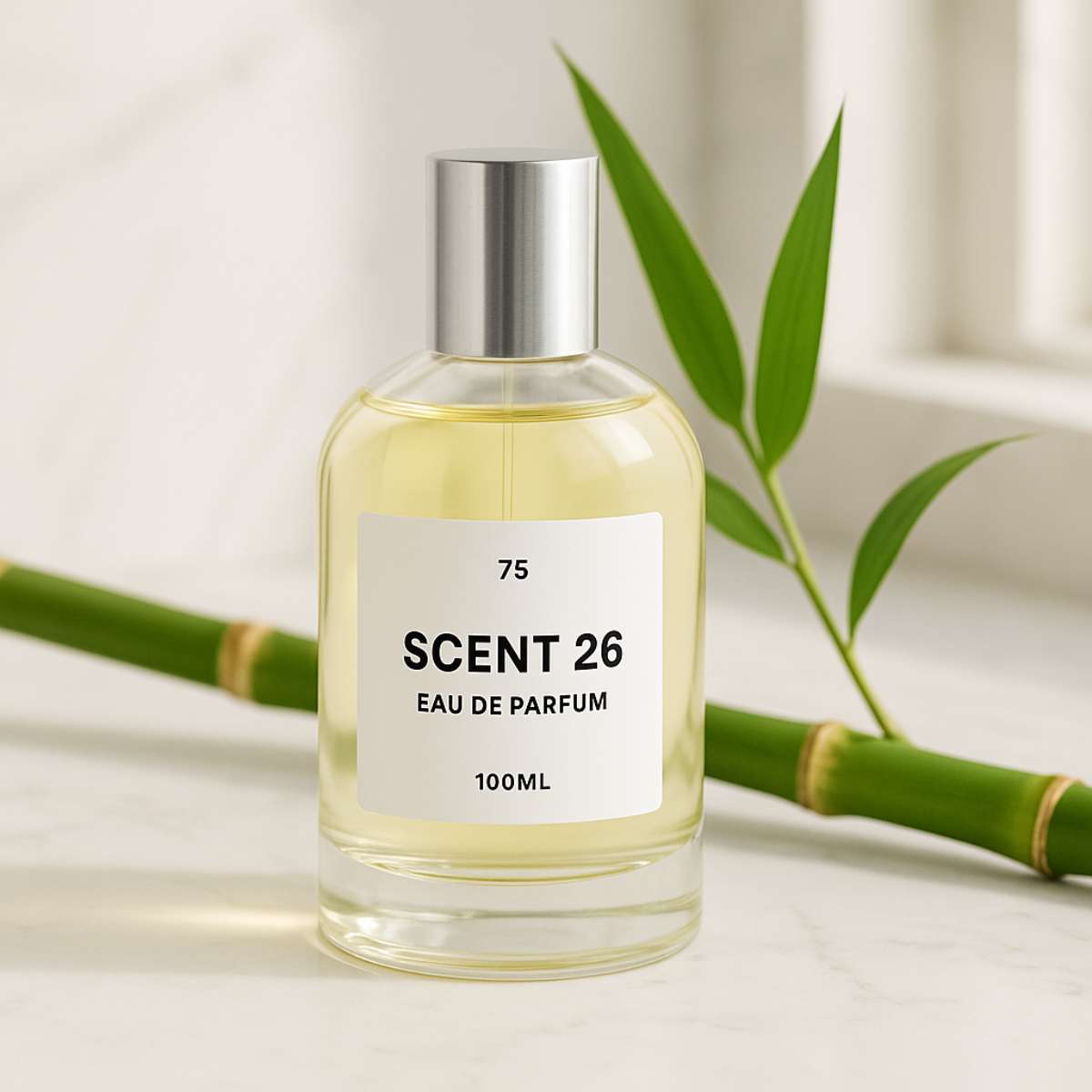 100ml bottle of Bamboo designer-inspired dupe perfume UK by Scent 26, fresh and clean fragrance for women