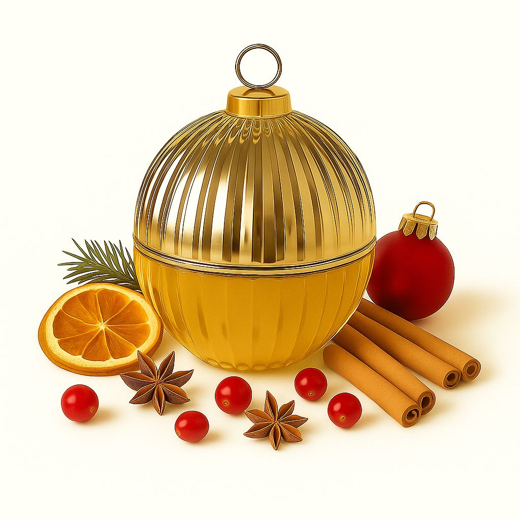 Luxury Cosy Christmas scented bauble candle displayed as Christmas home decor