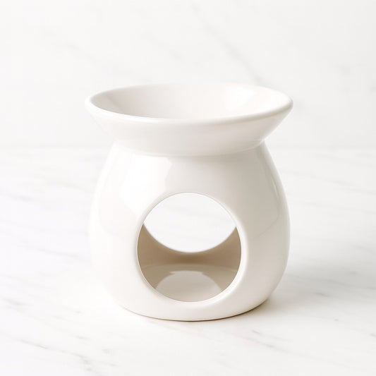 White ceramic wax melt burner on a white background by Scent 26