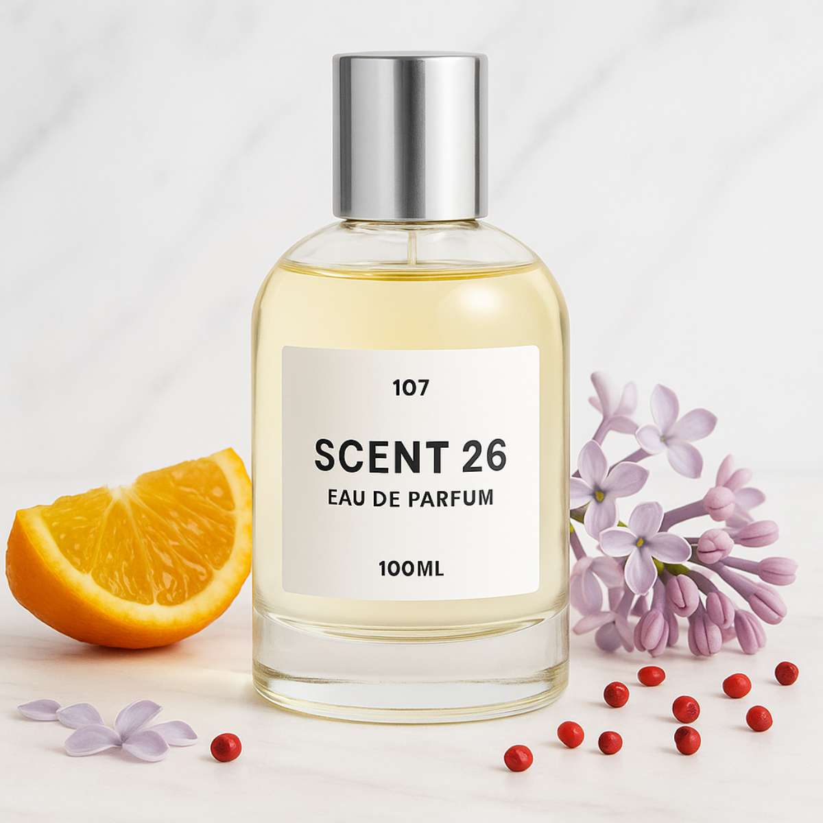 100ml bottle of Guilty designer-inspired dupe perfume UK by Scent 26, bold and modern fragrance for women