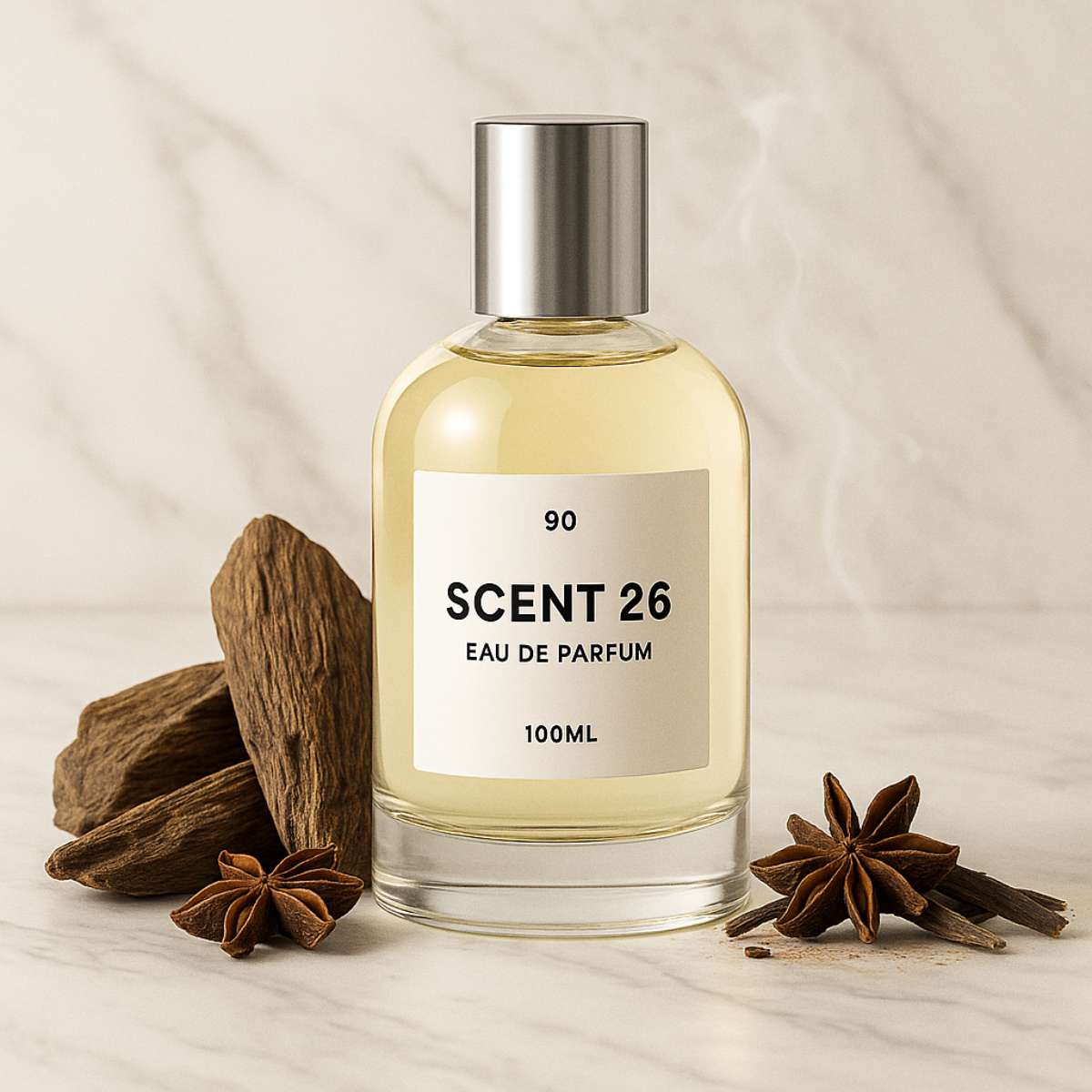 100ml bottle of Timber designer-inspired dupe perfume UK by Scent 26, woody unisex fragrance inspired by Oud Wood
