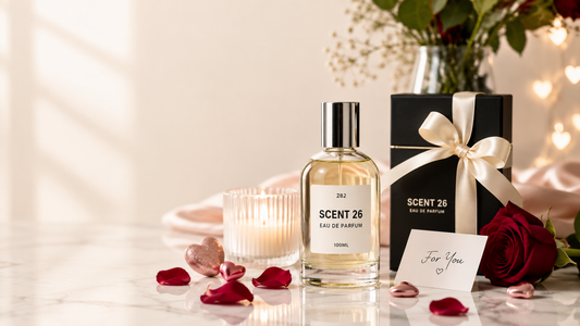 Luxury SCENT 26 perfume gift set with roses and candlelight for the best Valentine's Day perfume gifts in the UK.
