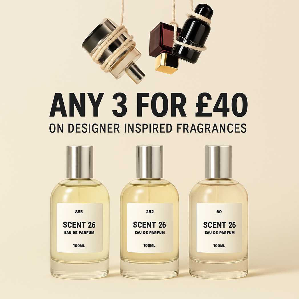 Scent 26 perfume bottle with bundle offer promotion, UK dupe perfume brand comparison