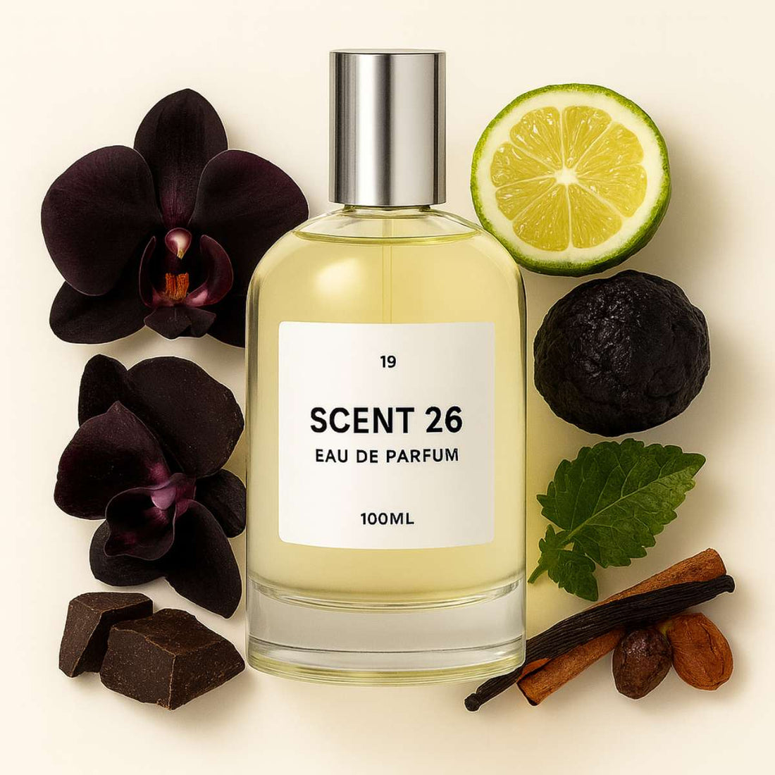 19 – Inspired by Black Orchid perfume by Scent 26 – luxury unisex designer-inspired fragrance dupe for Tom Ford Black Orchid, 100ml bottle with silver cap