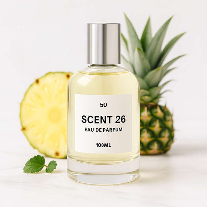 100ml bottle of Creed Aventus-inspired dupe perfume UK by Scent 26, bold and masculine scent