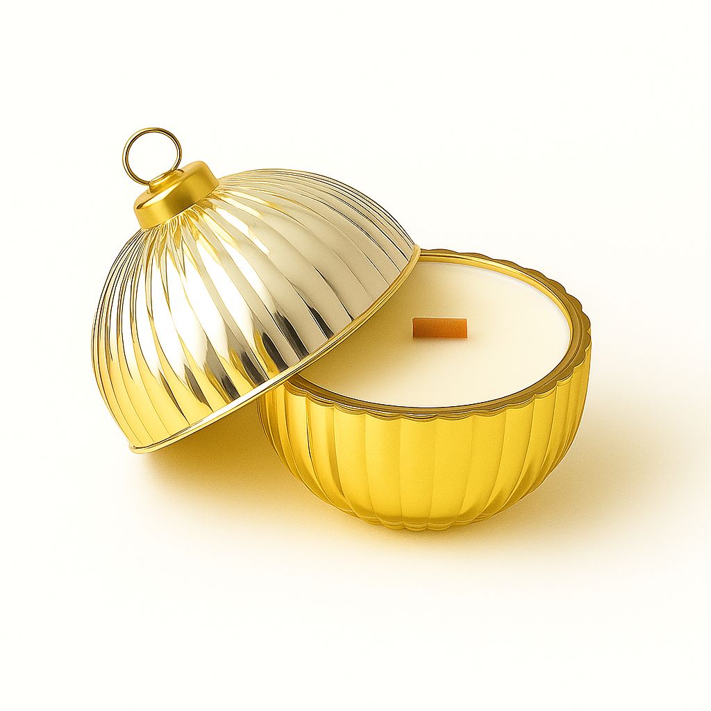 Luxury Cosy Christmas scented bauble candle displayed as Christmas home decor