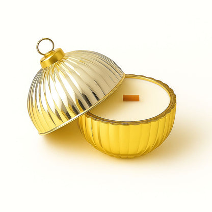 Luxury Cosy Christmas scented bauble candle displayed as Christmas home decor