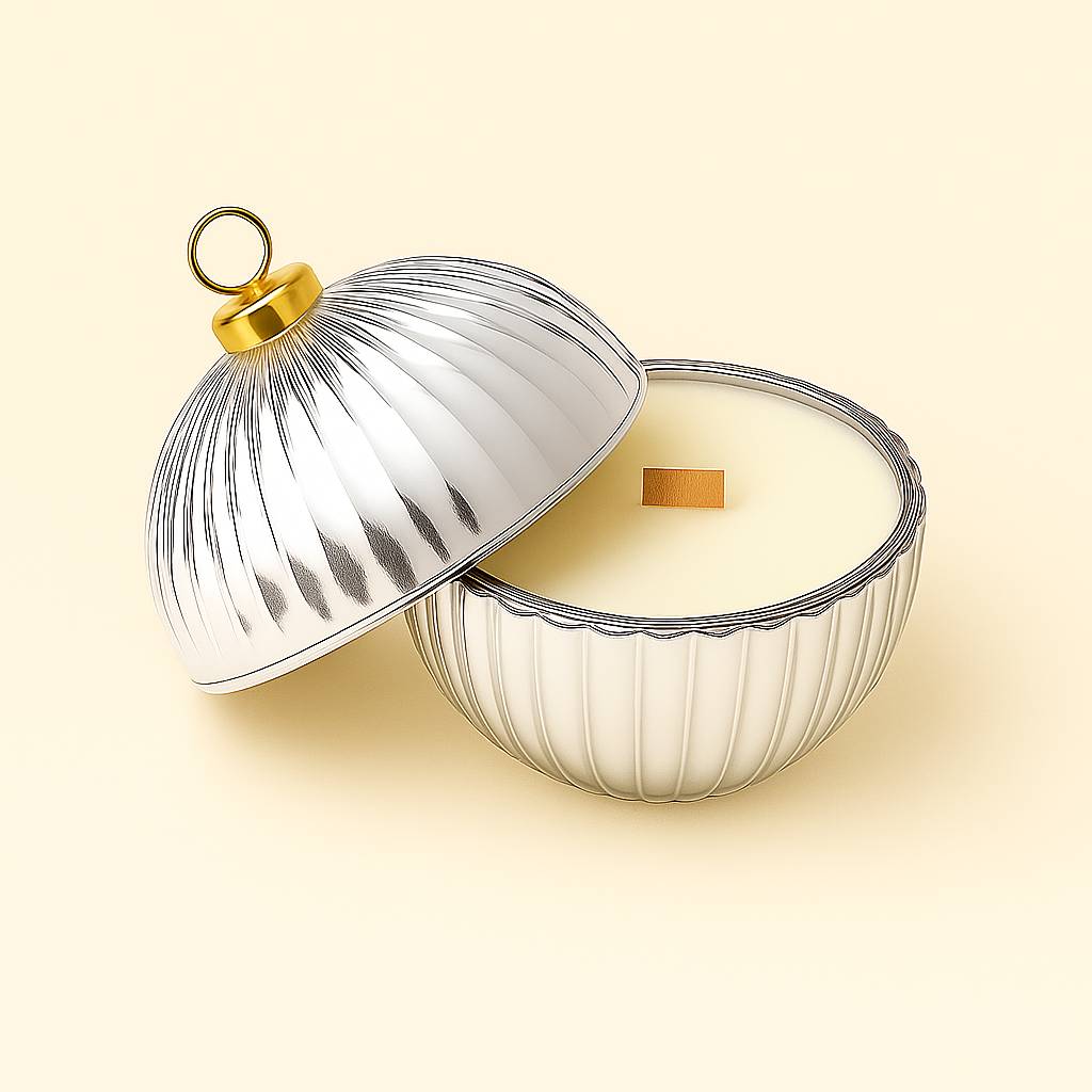 Christmas Bauble Silver Wood Wick Candle from Scent 26