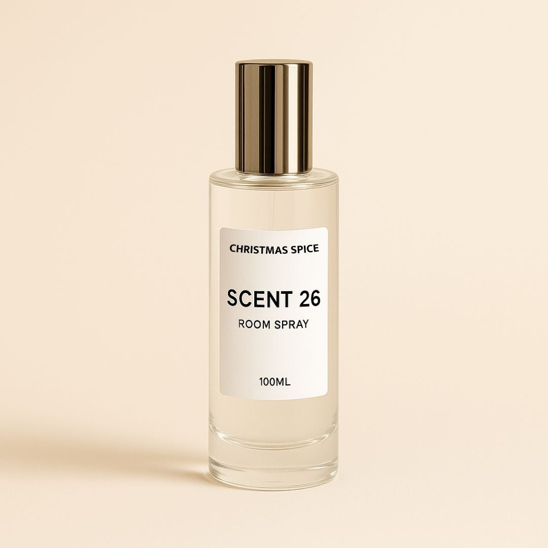 Christmas Spice Room Spray 100ml bottle by Scent 26 on neutral background