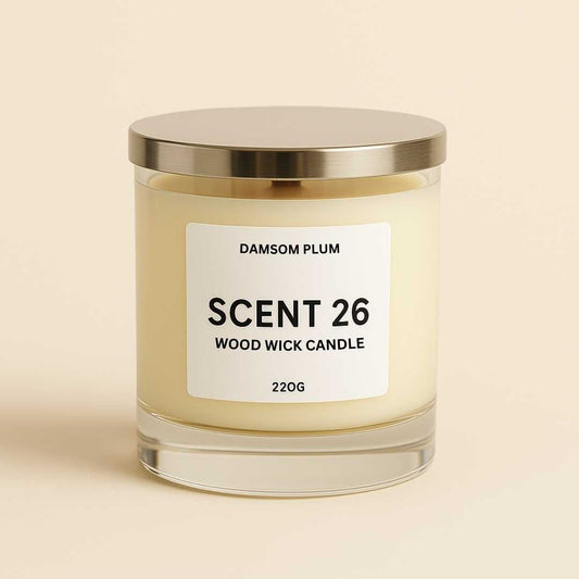 Damson Plum Rose + Patchouli Glass Wood Wick Candle - 220g