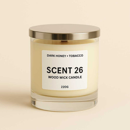 Dark Honey + Tobacco Glass Wood Wick Candle - 220g