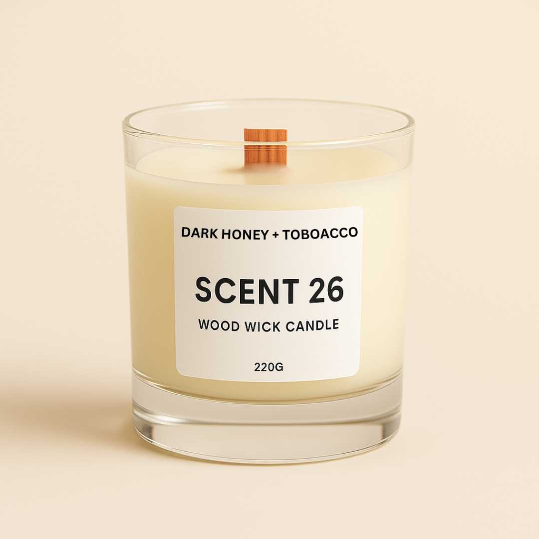 Dark Honey + Tobacco Glass Wood Wick Candle - 220g