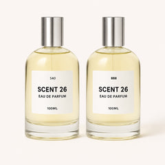  Two Scent 26 100ml eau de parfum bottles displayed side by side