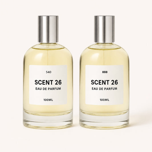  Two Scent 26 100ml eau de parfum bottles displayed side by side