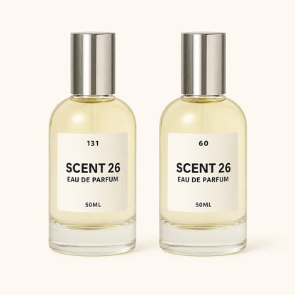 Two Scent 26 50ml eau de parfum bottles displayed side by side