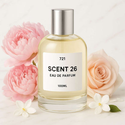100ml bottle of Flowerbomb designer-inspired dupe perfume UK by Scent 26, luxurious floral scent for women
