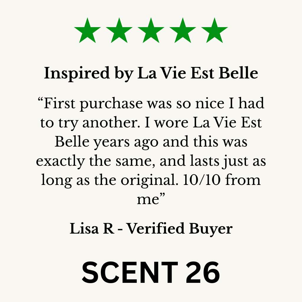 La Vie Est Belle Dupe Perfume, a sweet, floral fragrance with notes of iris, praline, and vanilla, inspired by the iconic La Vie Est Belle scent.