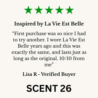 La Vie Est Belle Dupe Perfume, a sweet, floral fragrance with notes of iris, praline, and vanilla, inspired by the iconic La Vie Est Belle scent.