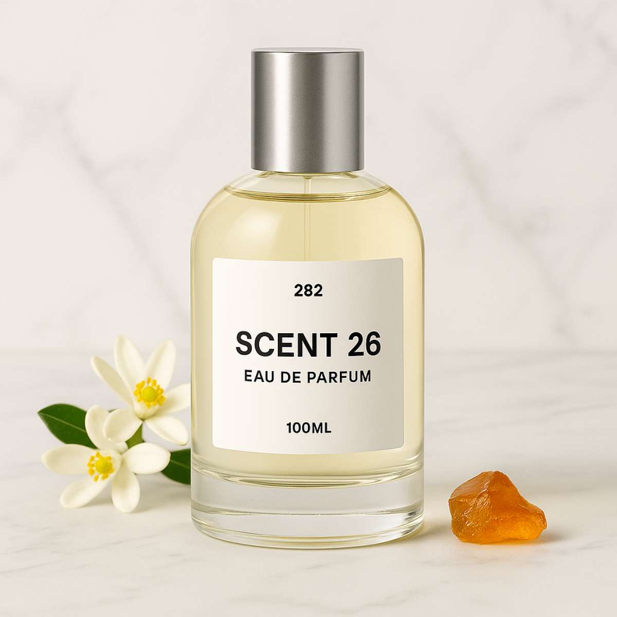 100ml bottle of Paradoxe designer-inspired dupe perfume UK by Scent 26, complex unisex fragrance with oriental notes
