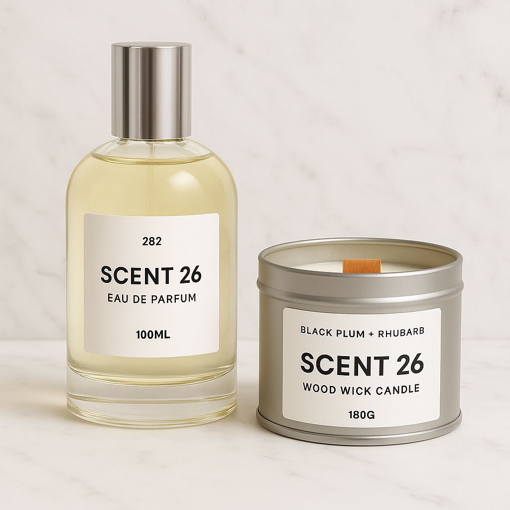 Scent 26 Designer Inspired Perfume and Candle Gift Set in white magnetic box