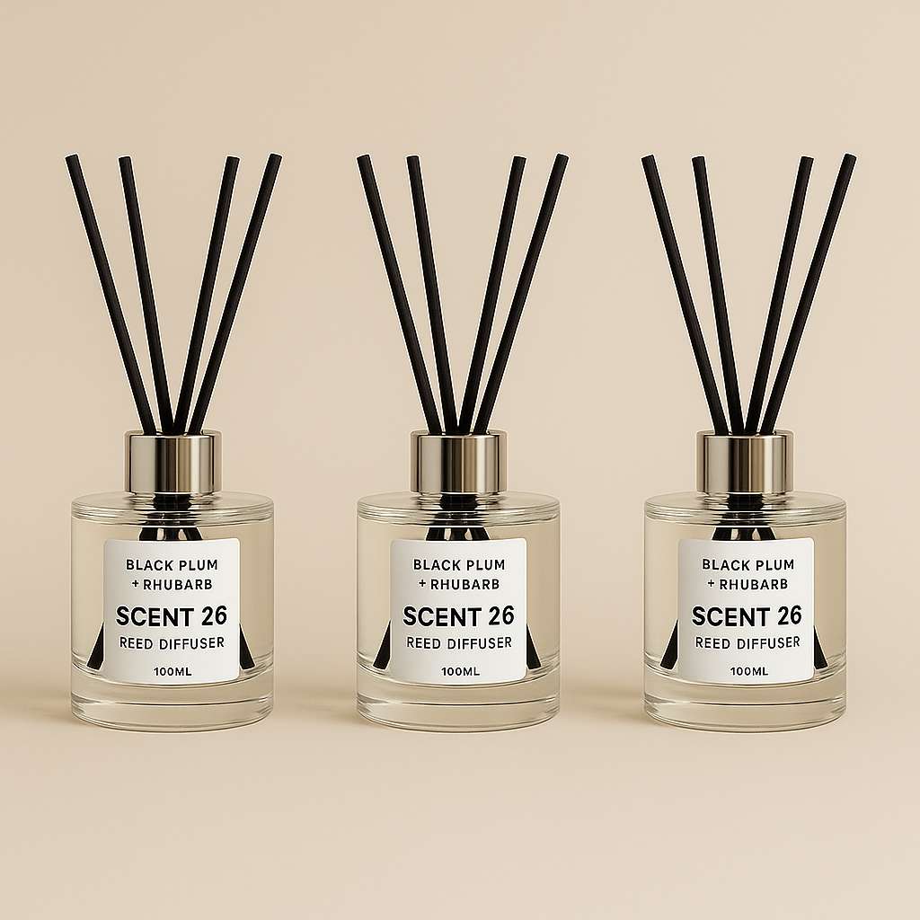 Premium 100ml reed diffusers in luxury packaging, 3 for £49.99