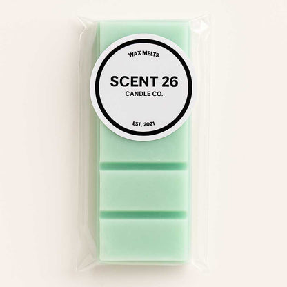 45g Sage + Sea Salt wax melt snap bar featuring 5 soothing rectangular sections, soft sage green colour with pale grey marbling, fragranced with earthy sage, sea breeze minerals, and a touch of coastal musk