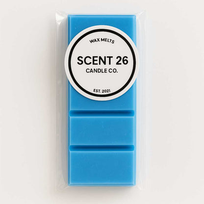 45g Starry Night wax melt snap bar with 5 celestial rectangular sections, deep navy colour with twinkling silver flecks, fragranced with cool night air, soft florals, and hints of amber, musk, and distant woods.