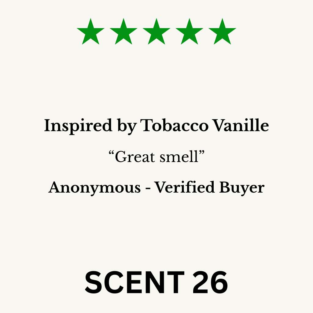 Five-star review for a product inspired by Tobacco Vanille with a verified buyer's comment.