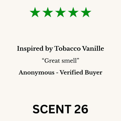 Five-star review for a product inspired by Tobacco Vanille with a verified buyer's comment.