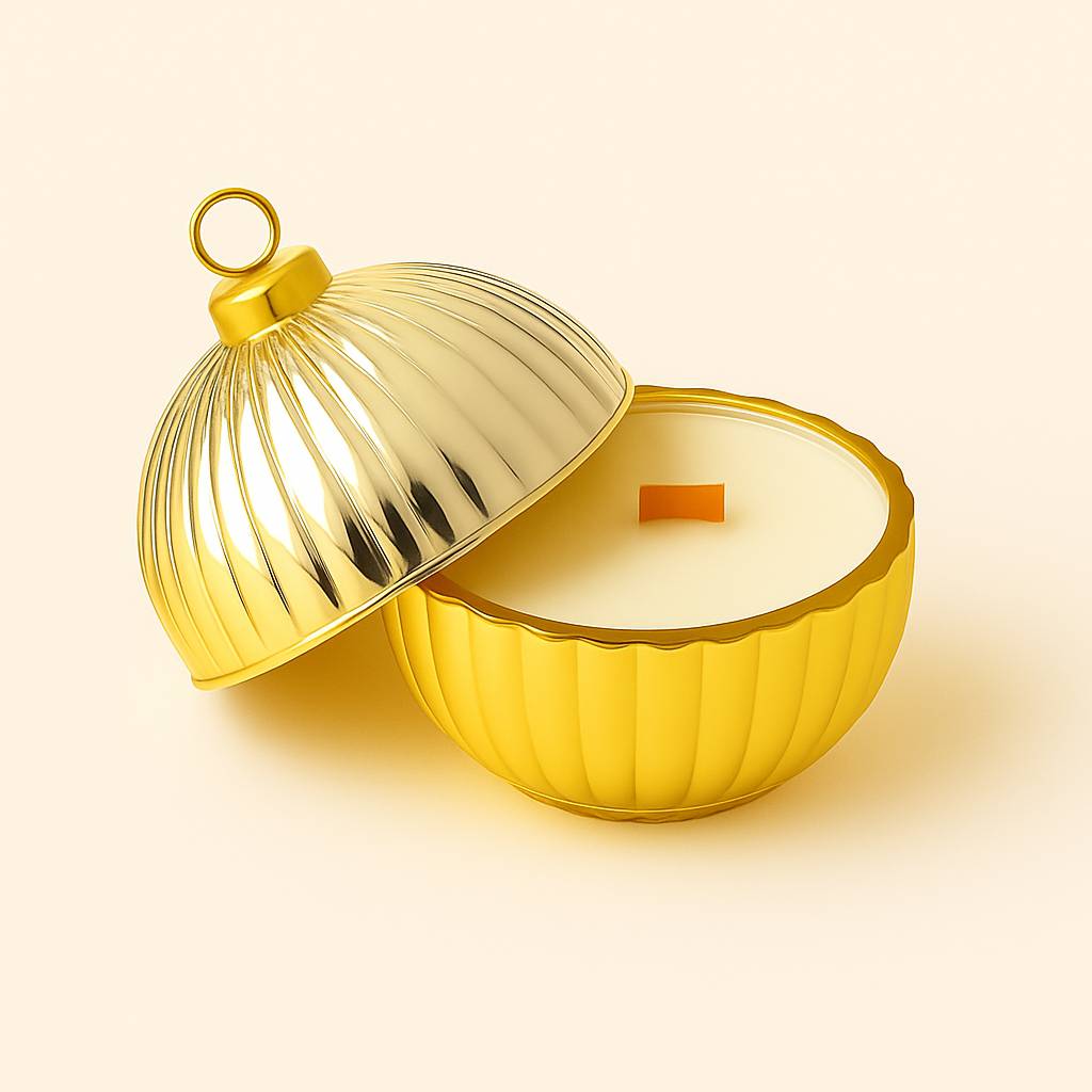 Cosy Christmas Wood Wick Candle in gold vessel