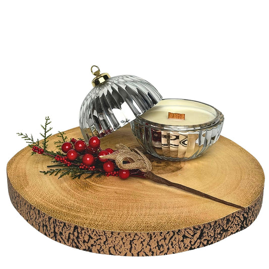 CHRISTMAS BAUBLE WOOD WICK CANDLE Silver