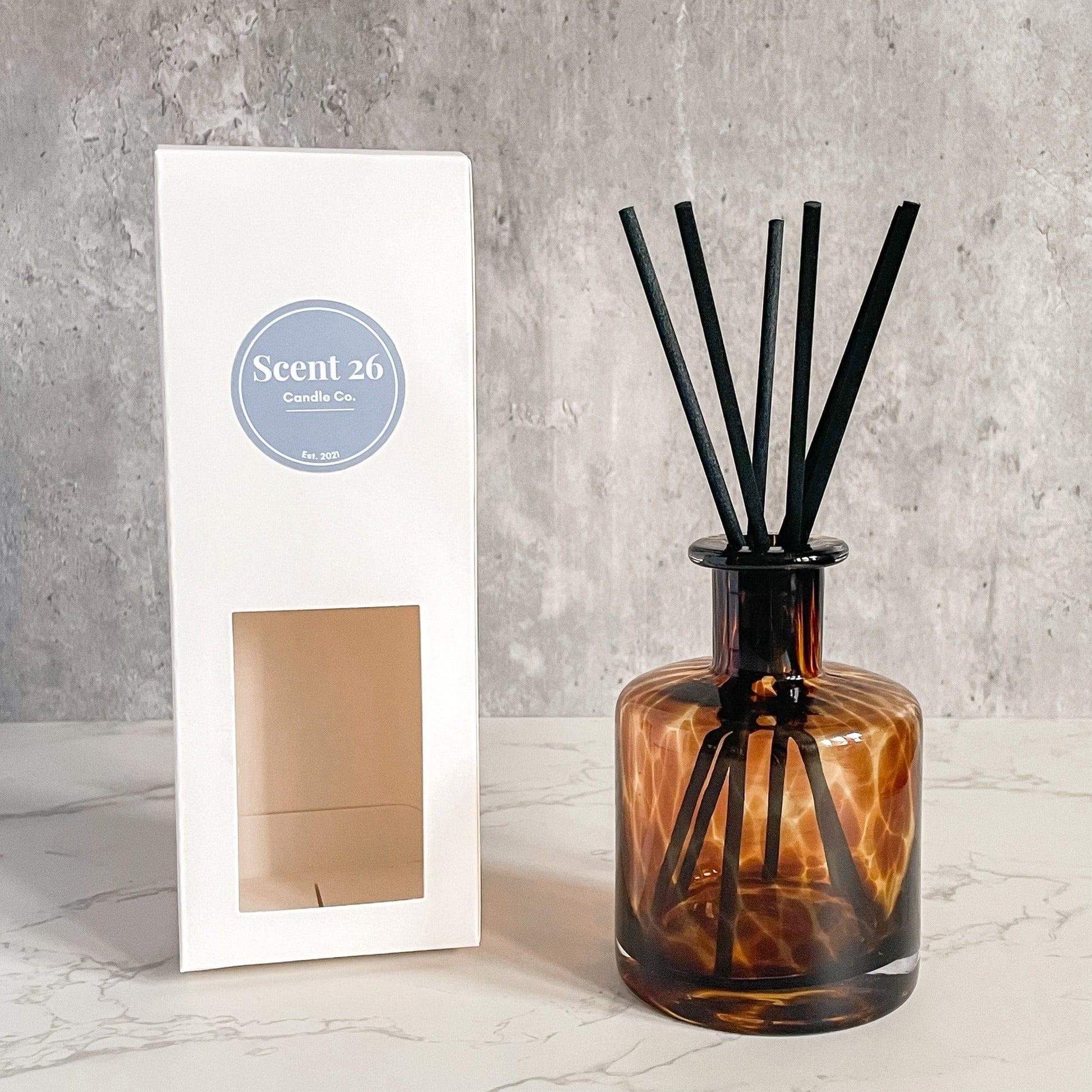 Scent 26 Candle Co. Air Fresheners Leopard Reed Diffuser | Gift Set | Dark Honey & Tobacco