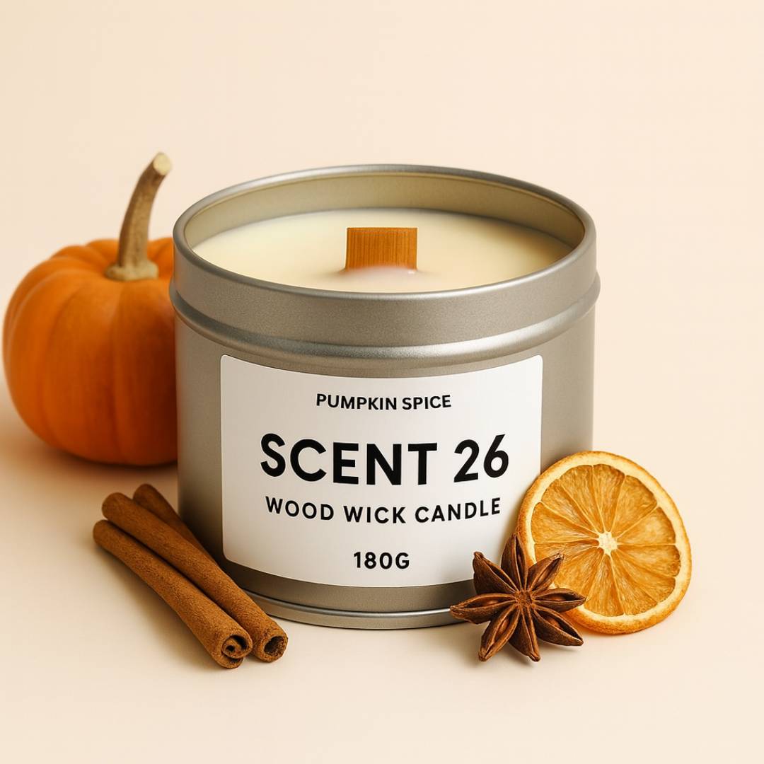Scent 26 Pumpkin Spice wood wick candle – cosy autumn spiced handmade candle UK